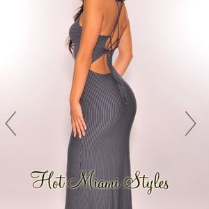 Hot Miami Styles Blue / Black lace up Maxi Dress